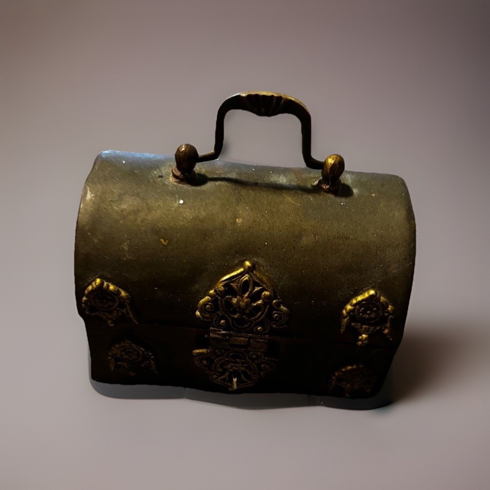 Antique Miniature Brass Purse  Ornate Novelty Handbag Case Circa 1890-1910